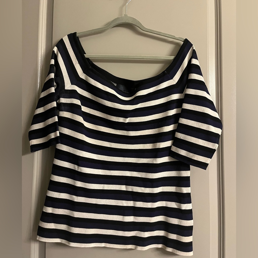 RACHEL Rachel Roy Black and White Striped Short Sleeve Top